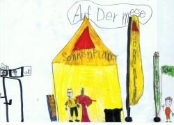 Zeichnung von Kira (6 Jahre), wie sie unseren Messestand sieht